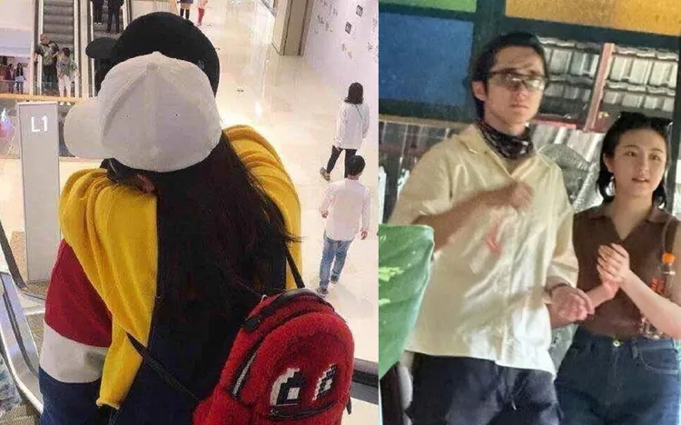 張新成和李蘭迪2018年被目擊一起逛商場（左圖），女方對男方親密背後抱，去年兩人被捕獲同遊泰國（右圖）。翻攝會火微博