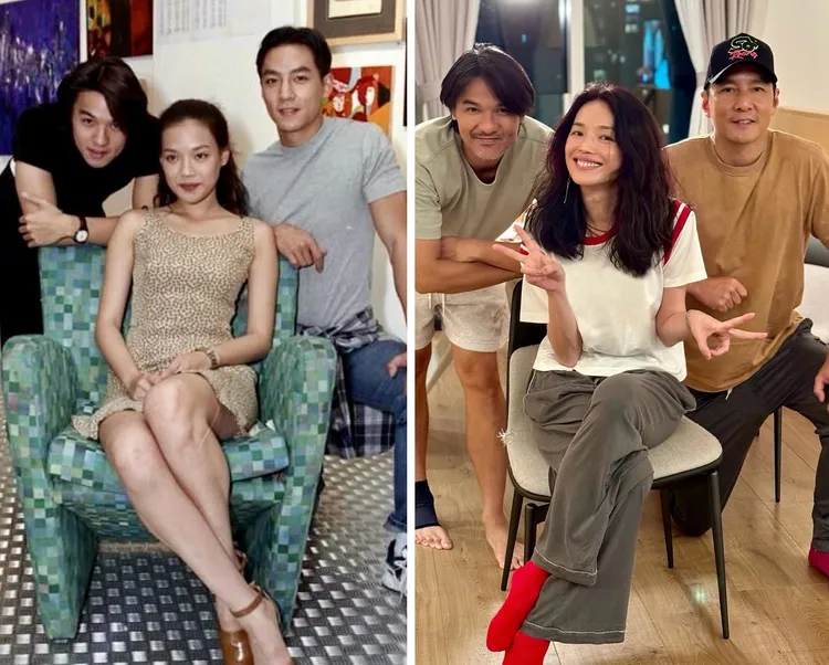 《美少年之戀》馮德倫（左起）、舒淇、吳彥祖26年前後對比。翻攝thatdanielwu IG