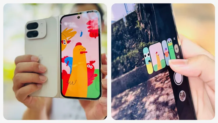 Google為摺疊機打造專屬的「看過來」模式。在相機中選擇右側的雙螢幕符號，便能開啟使用。趙筱文 攝影