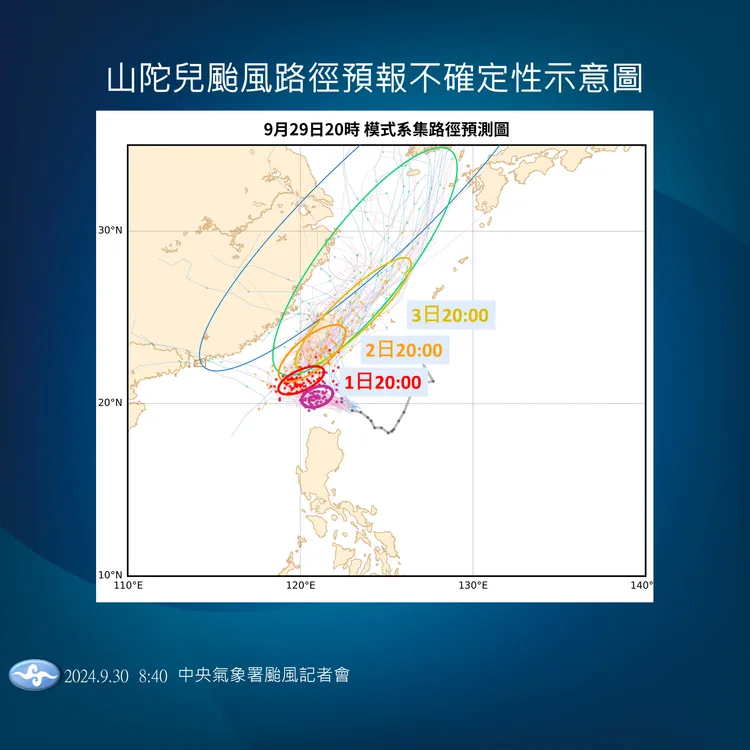 山陀兒颱風路徑預測圖。氣象署提供