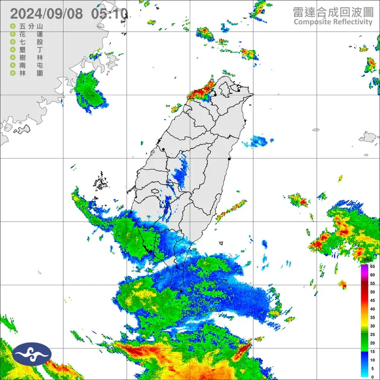 雷達合成回波圖。氣象署提供