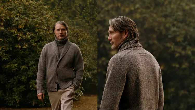 Mads Mikkelsen拍攝形象照ZEGNA。品牌提供