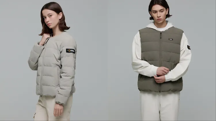 HERON輕量羽絨外套（左）5780元、HERON輕量羽絨背心（右）4680元。品牌提供