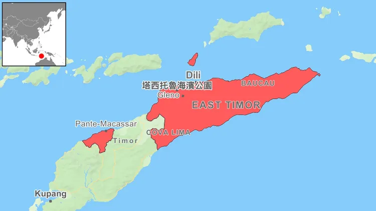 今日彌撒會場位於塔西托魯海濱公園，約在東帝汶北部。自製地圖