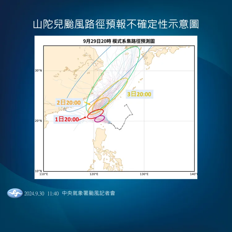 山陀兒路徑預測圖。氣象署提供