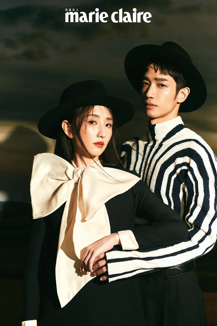 柯佳嬿（左）、劉以豪（右）拍攝《Marie Claire Taiwan 美麗佳人》 封面。《Marie Claire Taiwan 美麗佳人》 提供