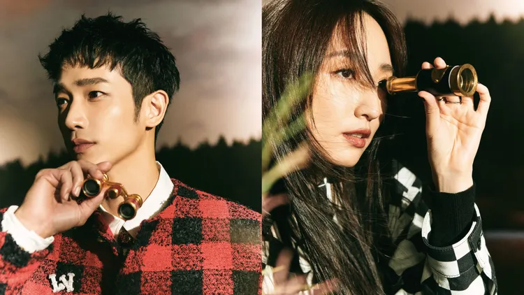 劉以豪（左）、柯佳嬿（右）換上LV的格紋造型。《Marie Claire Taiwan 美麗佳人》 提供