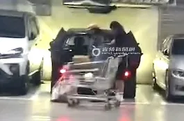 陳意涵夫妻倆合力將東西放到後車廂。特勤中心攝