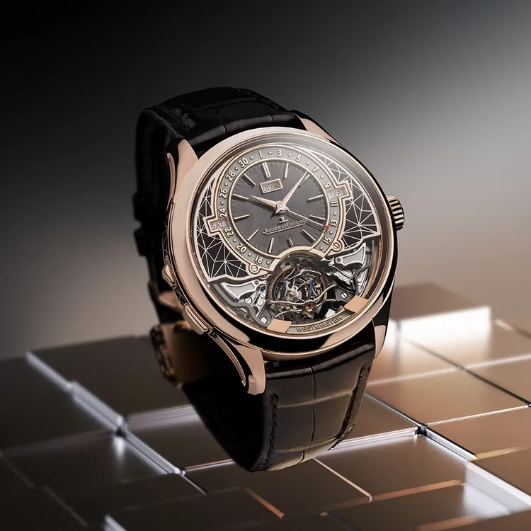 積家超凡複雜工藝大師系列184型機芯腕錶，43mm，18K玫瑰金錶殼，黑色大明火琺瑯錶盤，黑色鱷魚皮錶帶，積家184型手動上鍊機械機芯，動力儲存50小時，防水深度50米，限量5只，3360萬元。品牌提供
