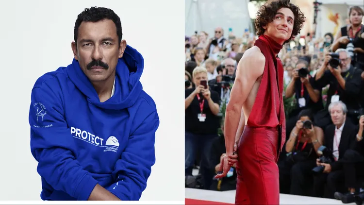 「甜茶」（右）曾穿著Haider Ackermann（左）設計服裝走上紅毯。左圖品牌提供、右圖翻攝「甜茶」IG