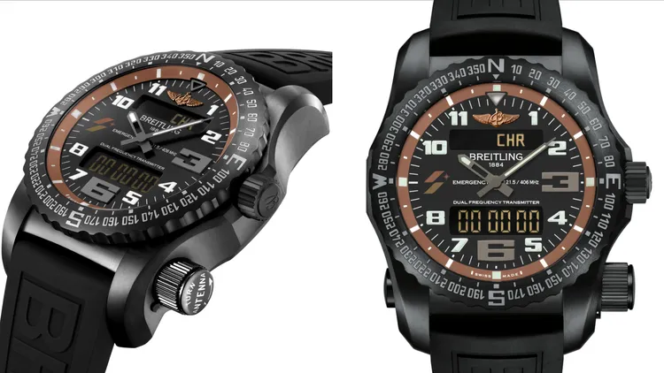 Emergency II SATRLUX AIRLINES EDITION緊急求救腕錶星宇航空特別版，51mm，鈦金屬錶殼，黑色橡膠錶帶，百年靈76型石英機芯，防水深度50米，限量10只，於百年靈台北101專賣店限定販售，62萬6000元。品牌提供