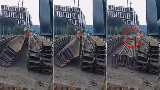 驚悚影片|鋼材吊掛突倒塌 工人下半身「被消失了」