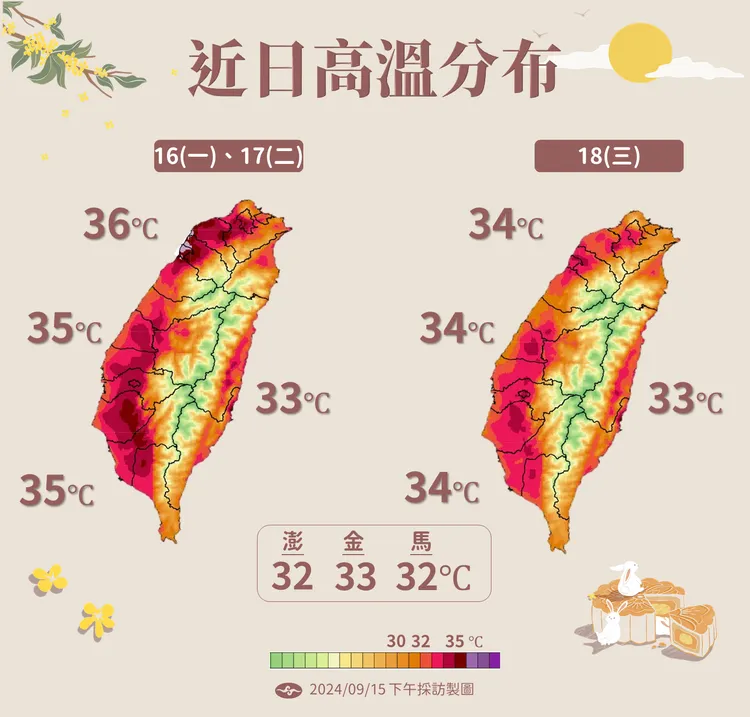 近日高溫分佈。氣象署提供