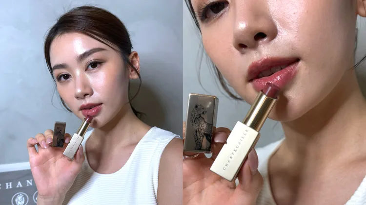 Model示範獵豹限定版花姸絲漾唇彩#Acacia，1950元。品牌提供