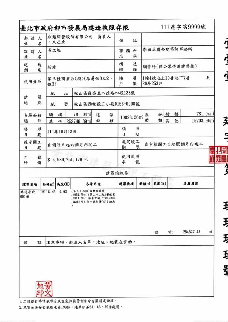 簡舒培指出北市府都發局10月18日核發建照。翻攝臉書簡舒培