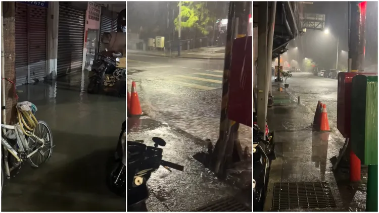 基隆復興路暴雨淹大水。翻攝《基隆人日常》臉書