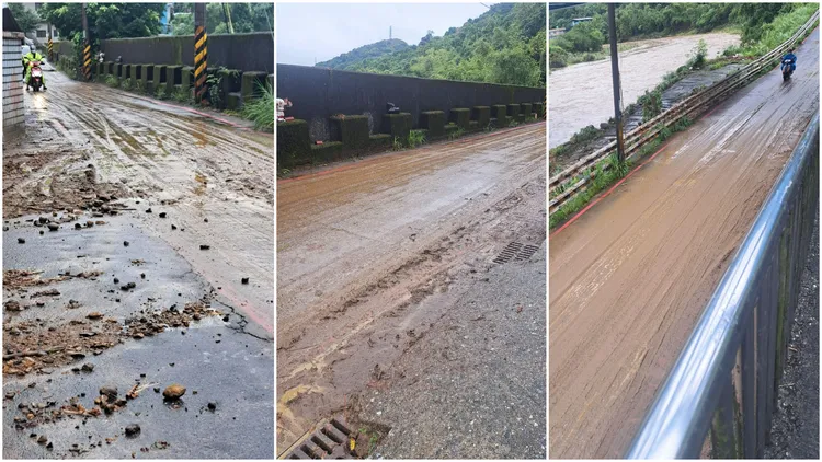 基隆尚仁街一早淹水退去、剩下一條泥漿路。翻攝《基隆人日常》臉書