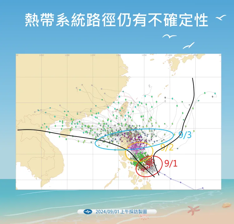 熱帶系統路徑示意圖。氣象署提供