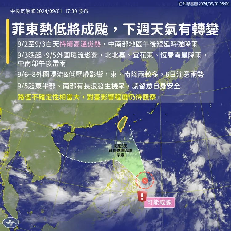 下週天氣示意圖。氣象署提供