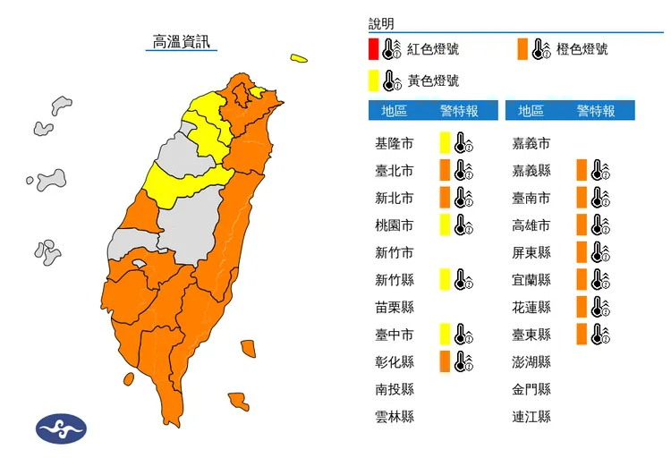 氣象署今（1）日白天針對14縣市發布高溫資訊。中央氣象署