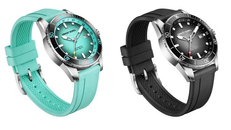 依波路Sage睿智系列龐克煙燻腕錶，41mm，316L不鏽鋼錶殼，黑灰岩/薄荷藍漸層錶面，橡膠錶帶，瑞士自動上鍊機芯SW200，動力儲存38小時，防水深度200米，3萬8500元。品牌提供
