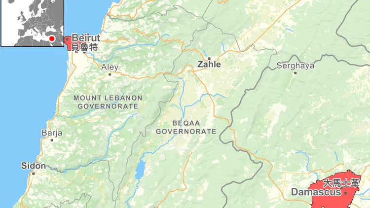 敘利亞BB Call主要爆炸區域為貝魯特南邊和大馬士革。自製地圖
