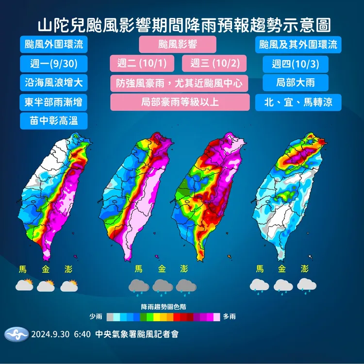 全台降雨預報。氣象署提供