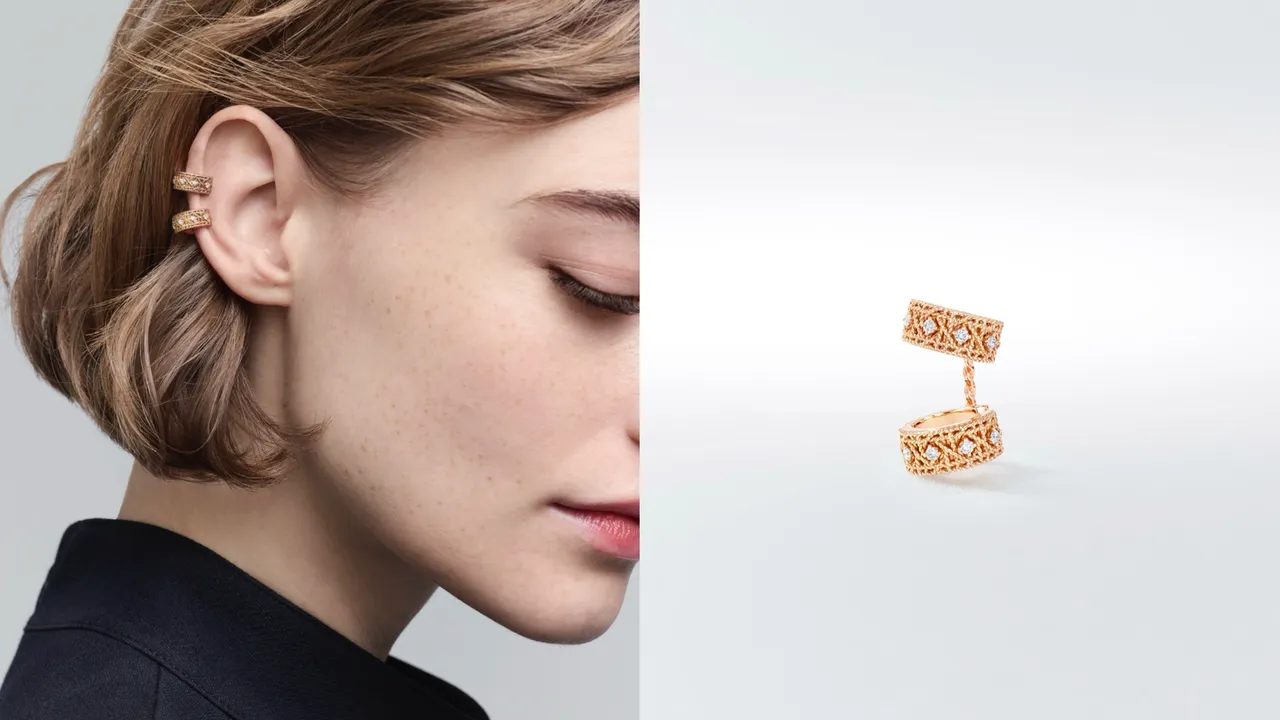 My Dior玫瑰金鑲鑽耳環，18萬4000元。品牌提供