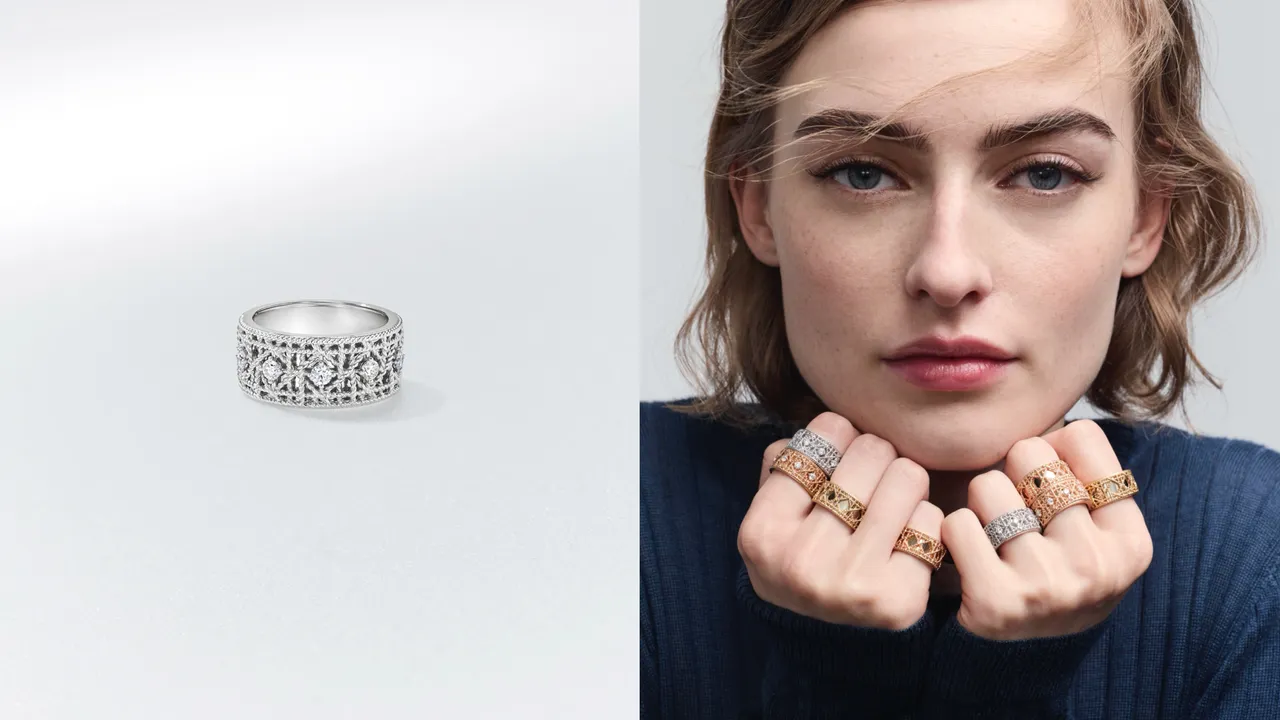 My Dior 18K白金鑲鑽戒指，33萬5000元。品牌提供