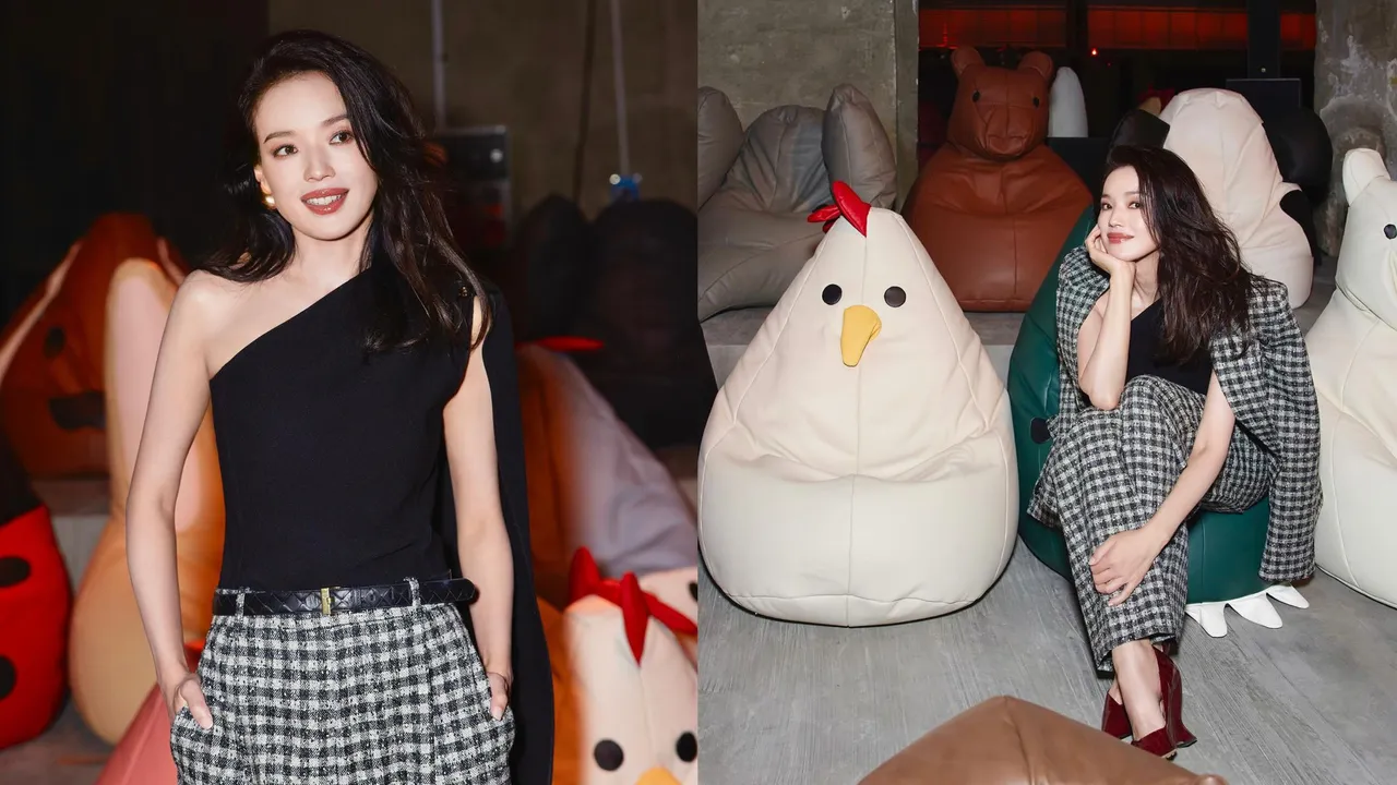 舒淇現身BOTTEGA VENETA秀場，與可愛的動物懶骨頭座椅合影。翻攝舒淇IG