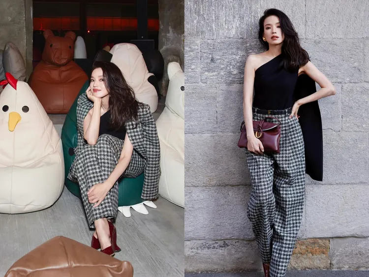 舒淇現身BOTTEGA VENETA秀場，與可愛的動物懶骨頭座椅合影。翻攝舒淇IG