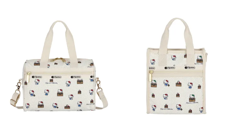 Hello Kitty「無袋不歡」小型日常兩用包（左）6500元、「無袋不歡」迷你方型托特包（右）4500元。品牌提供