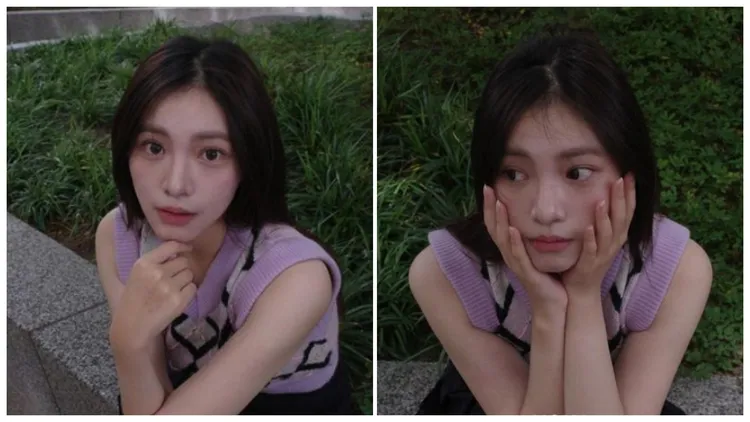 李紫嫣坐在師大校園若有所思，近來明顯瘦凹了臉。翻攝李紫嫣IG