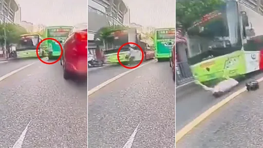 警世影片|阿北快跑穿梭车阵 鬼探头现身被公车「秒杀」