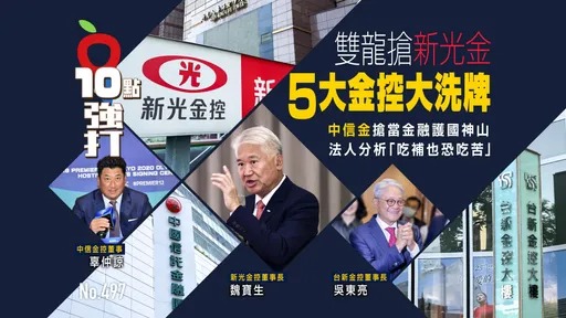 壹蘋10點強打|雙龍搶親5大金控大洗牌!中信金搶當護國神山 法人分析「吃補也恐吃苦」