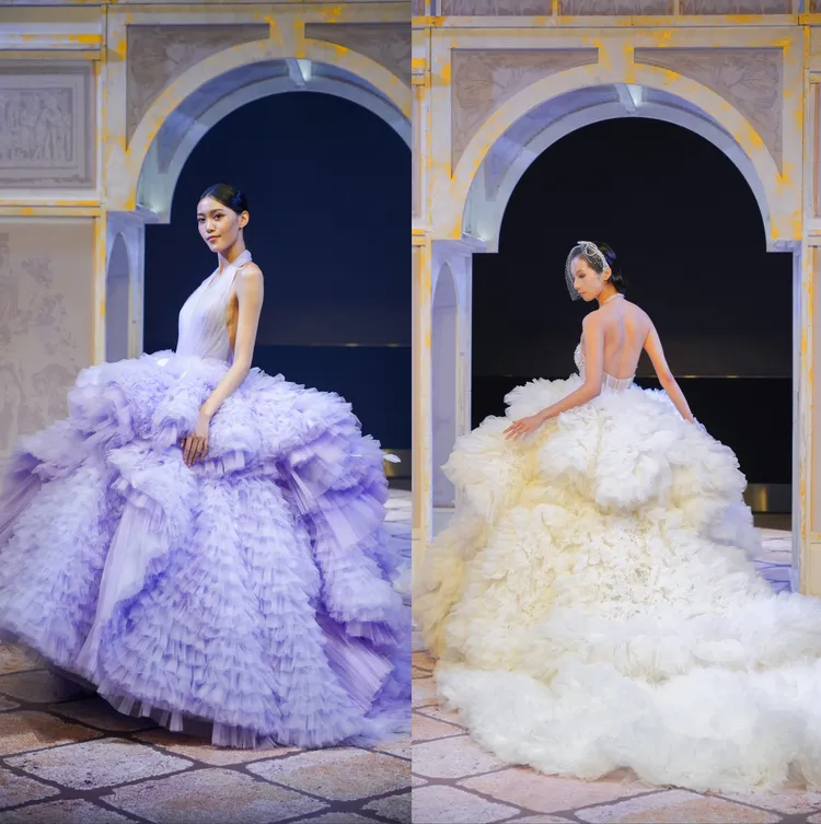 近距離沉浸式婚紗秀由林莉婚紗操刀演繹數套手工高級訂製婚紗。《美麗佳人》提供