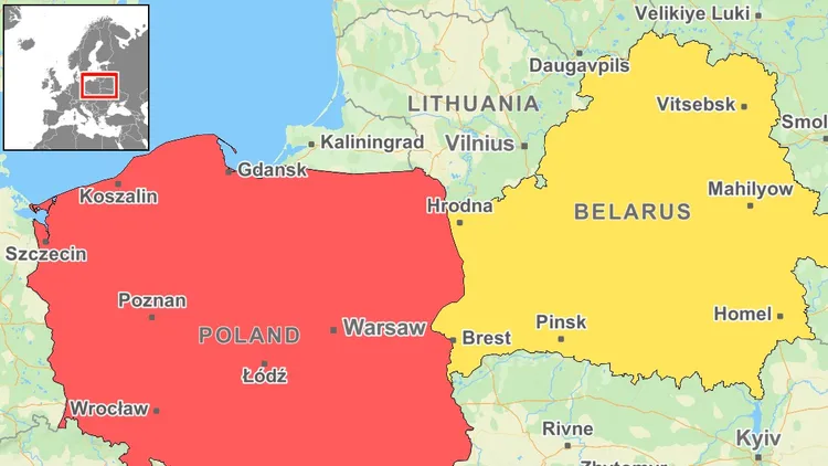波蘭和白俄羅斯邊境地理位置。自製地圖