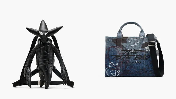 Marc Jacobs x FUTURA聯名系列POINTMAN後背包（左）2萬1800元、THE MEDIUM TOTE帆布包（右）1萬4300元。品牌提供