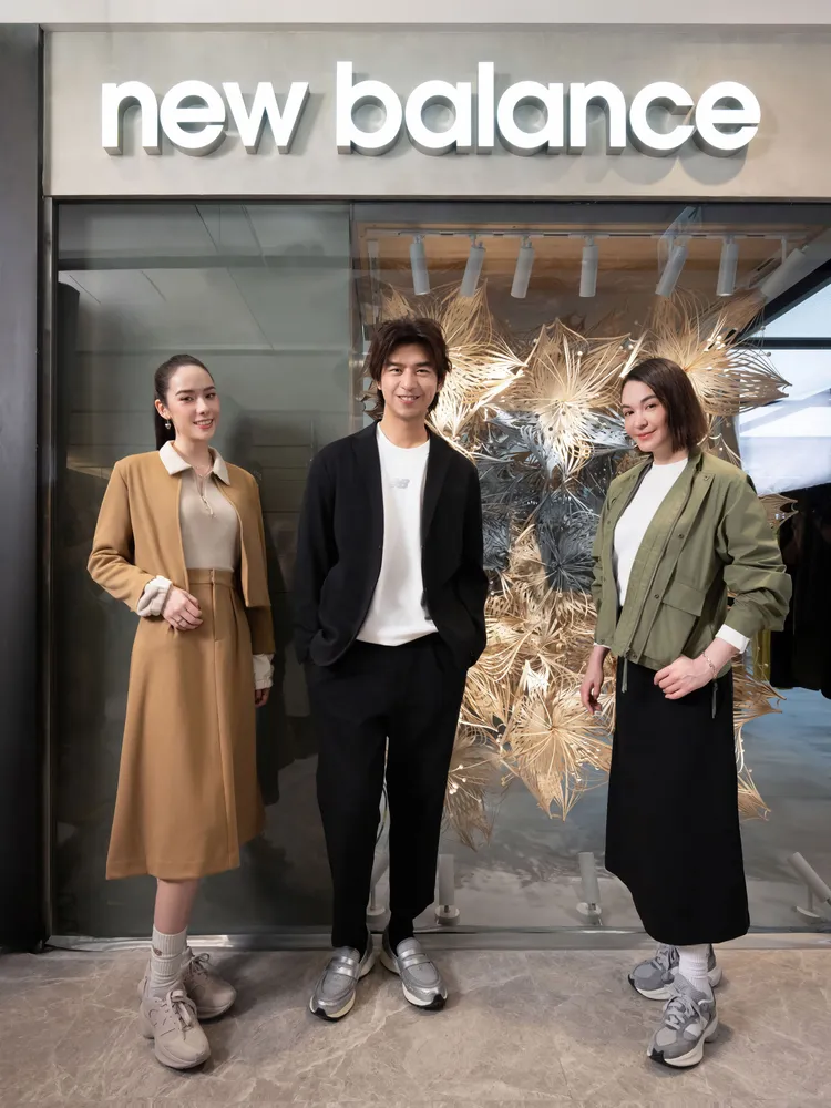 林奕嵐（左起）、陳柏霖、張榕容出席「NB GREY台中形象店」開幕活動。品牌提供