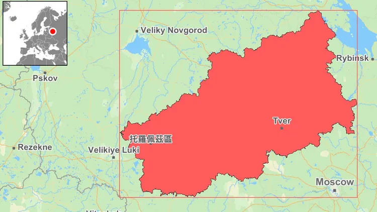 俄軍彈藥庫位於托羅佩茨區，約在莫斯科西邊。自製地圖