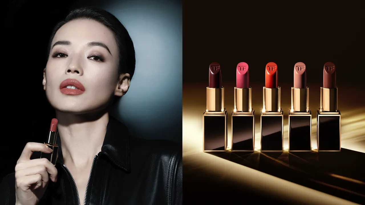 TOM FORD推出全新緞光妝效的設計師唇膏，女神舒淇在形象照中使用裸桃色#On Repeat。品牌提供