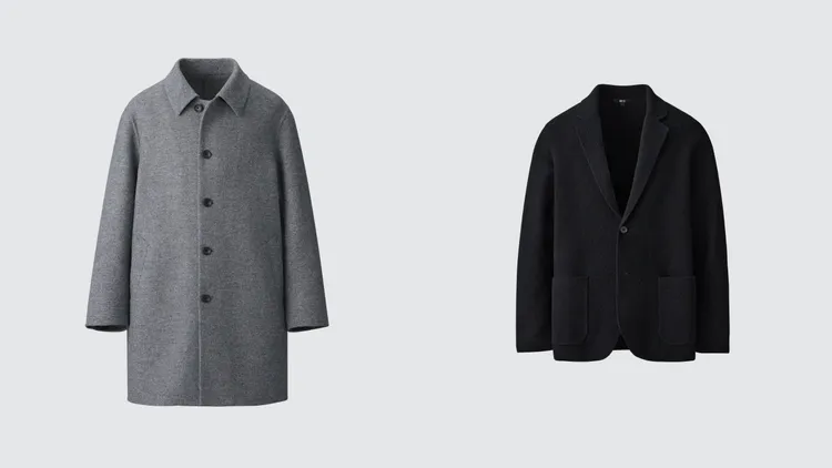 UNIQLO : C男裝雙面織紋大衣（左）3990元、針織外套（右）2490元。品牌提供