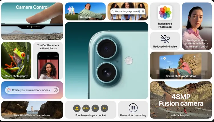 iPhone 16相機加入觸控相機操作按鍵。翻攝蘋果官網