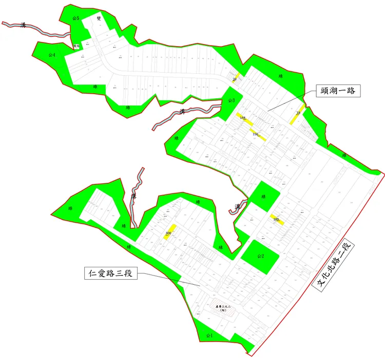黃色區塊為本次標售的抵費地。地政局提供