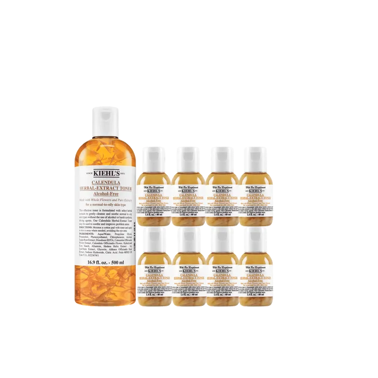 首四日限定金盞花超級發燒組，金盞花植物精華化妝水500ml*1+40ml*8，2385元（價值5100元）。品牌提供