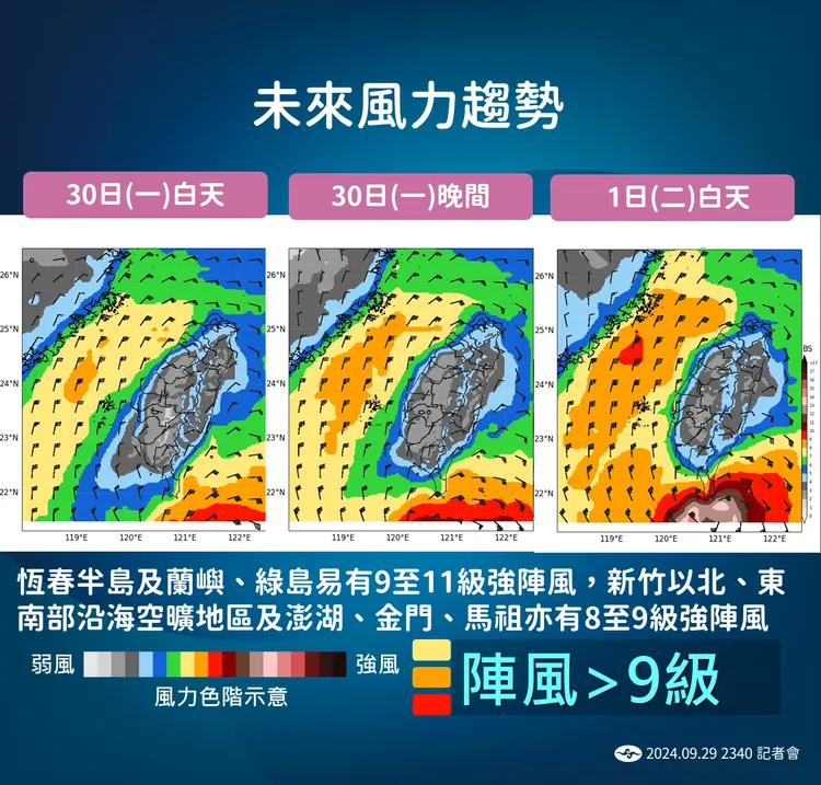 未來風力趨勢。氣象署提供