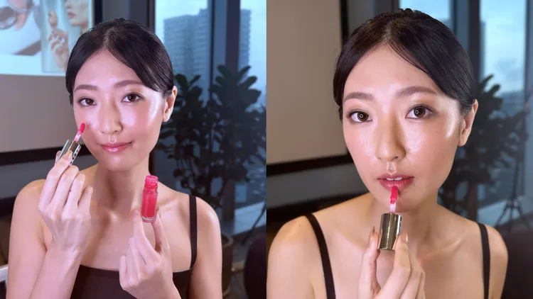 Model示範亮采唇頰露。張家玲攝