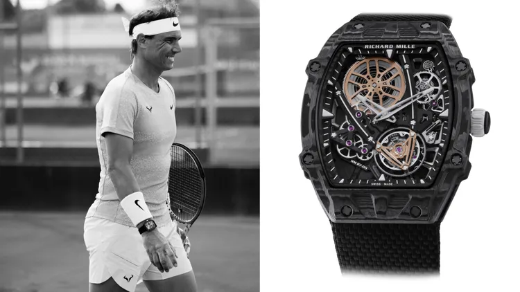 RICHARD MILLERM RM 27-05 RAFAEL NADAL飛行陀飛輪腕錶，37.25*47.25mm，搭載RM27-05手動上鍊飛行陀飛輪機芯。品牌提供