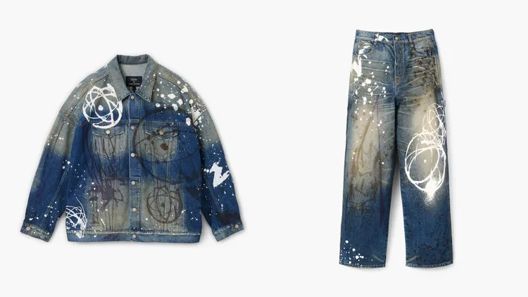 Marc Jacobs x FUTURA聯名系列插畫丹寧夾克（左）2萬6200元、插畫丹寧寬版牛仔褲（右）1萬9800元。品牌提供