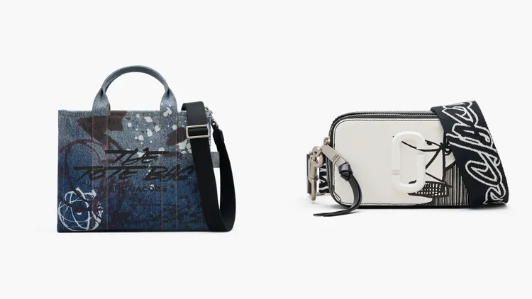 Marc Jacobs x FUTURA聯名系列THE MEDIUM TOTE帆布包（左）、THE SNAPSHOT肩背包（右），各1萬4300元。品牌提供